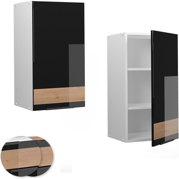 Vicco Hängeschrank Fame-Line, Schwarz-Eiche Hochglanz/Weiss, 40 cm Schwarz Eiche Hochglanz Hängeschr