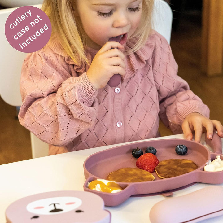 TUM TUM Baby Geschirrset - Babyteller mit Saugnapf, Breischale und Esslernbesteck, 6m+ Betsy Bär, Ro