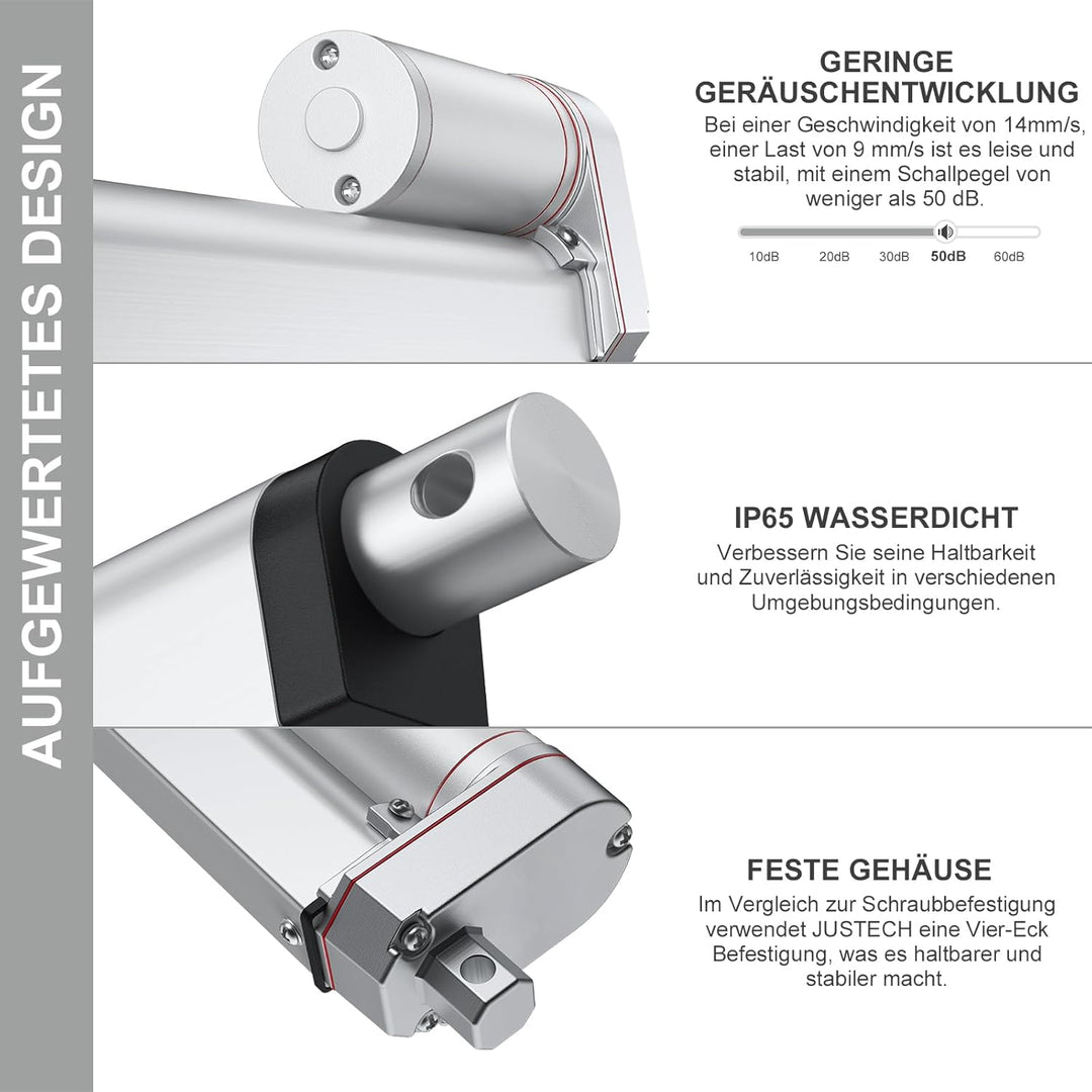Justech Lineartechnik Aktuatoren Linear Actuator 200mm Linearantrieb 1500N/330 LBS IP65 10mm/s Motor