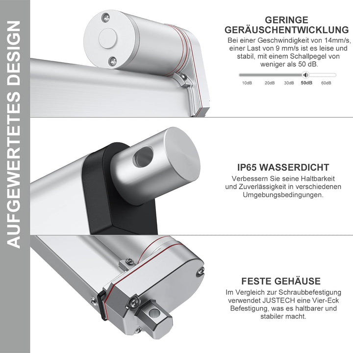 Justech Lineartechnik Aktuatoren Linear Actuator 200mm Linearantrieb 1500N/330 LBS IP65 10mm/s Motor