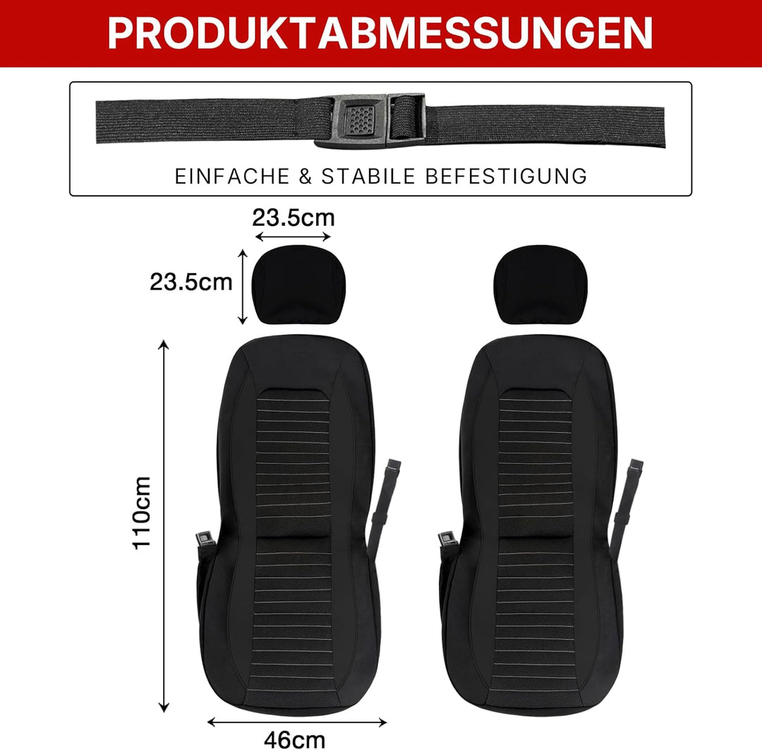 AUTOYOUTH Universal Autositzbezüge für Vordersitze, Schwarz, Polyester mit Horizontalen Steppnähten,