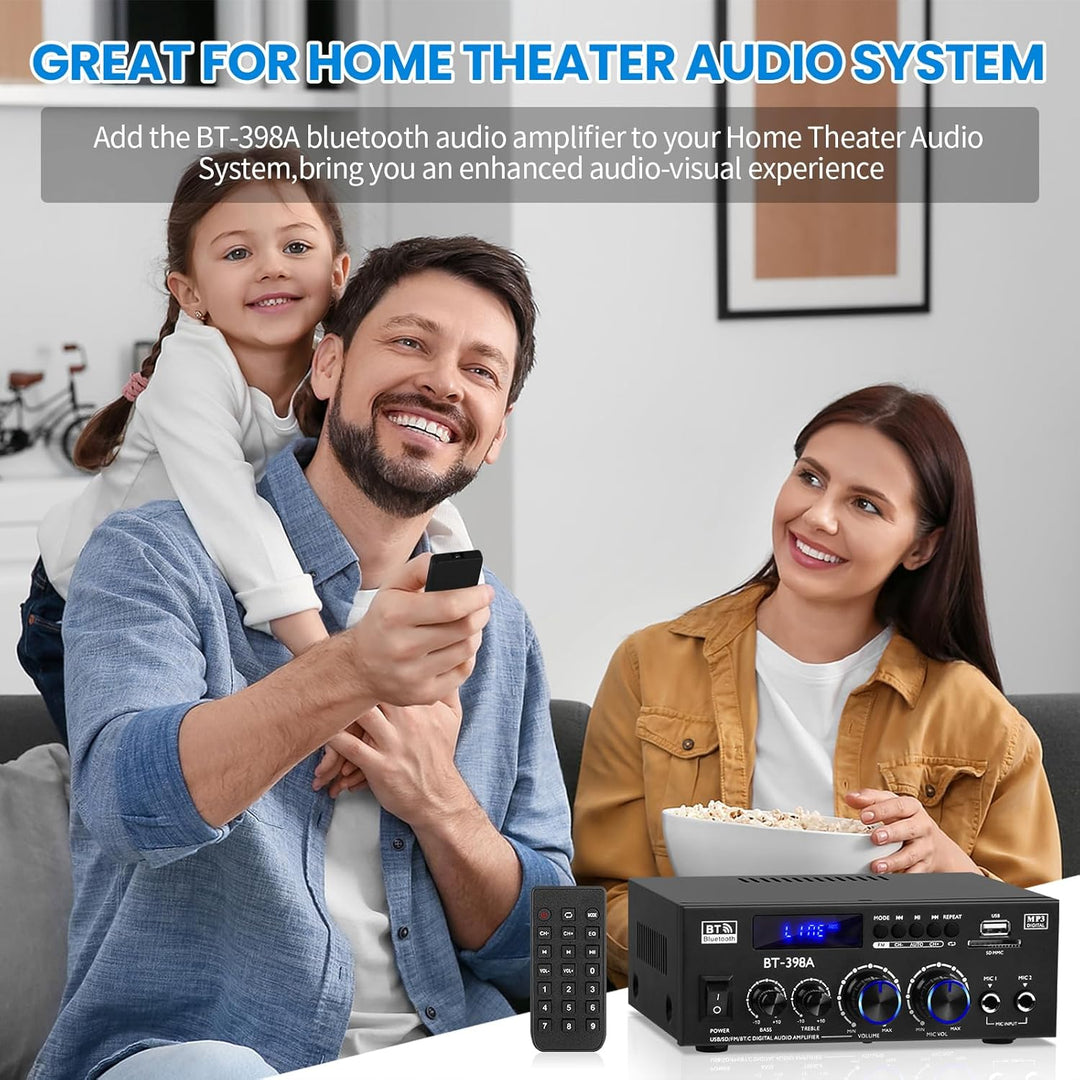 BT-398A HiFi-Verstärker Bluetooth 5.0 Stereo Audioverstärker 2.0 Kanal 60W+60W Digitale Verstärker E