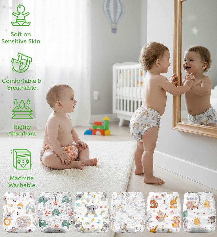Kolo 6er set waschbare windeln, 6 Stoffwindel einlagen bambus, Windeltasche für unterwegs, Unisex ve