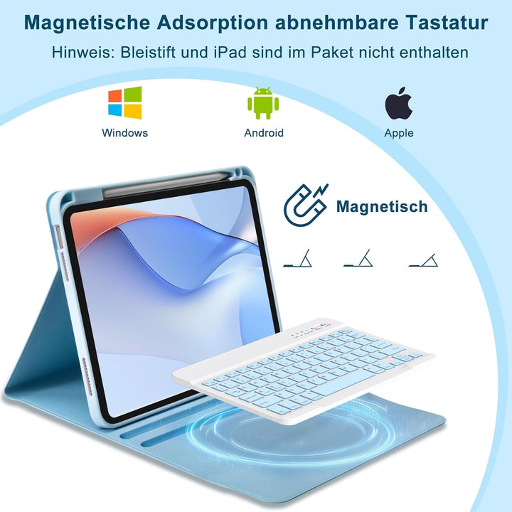 MMK Hülle mit Tastatur für iPad 10 Generation 2022(11/10.9 Zoll)/A16 11 Generation 2025, Abnehmbare