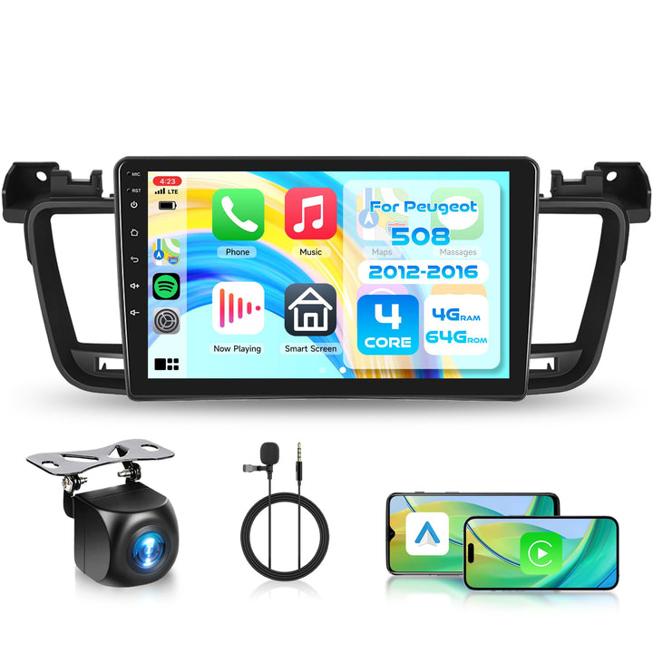 4G+64G Rimoody Autoradio für Peugeot 508 2011-2018 9 Zoll Stereo mit Carplay Android Auto Wireless A