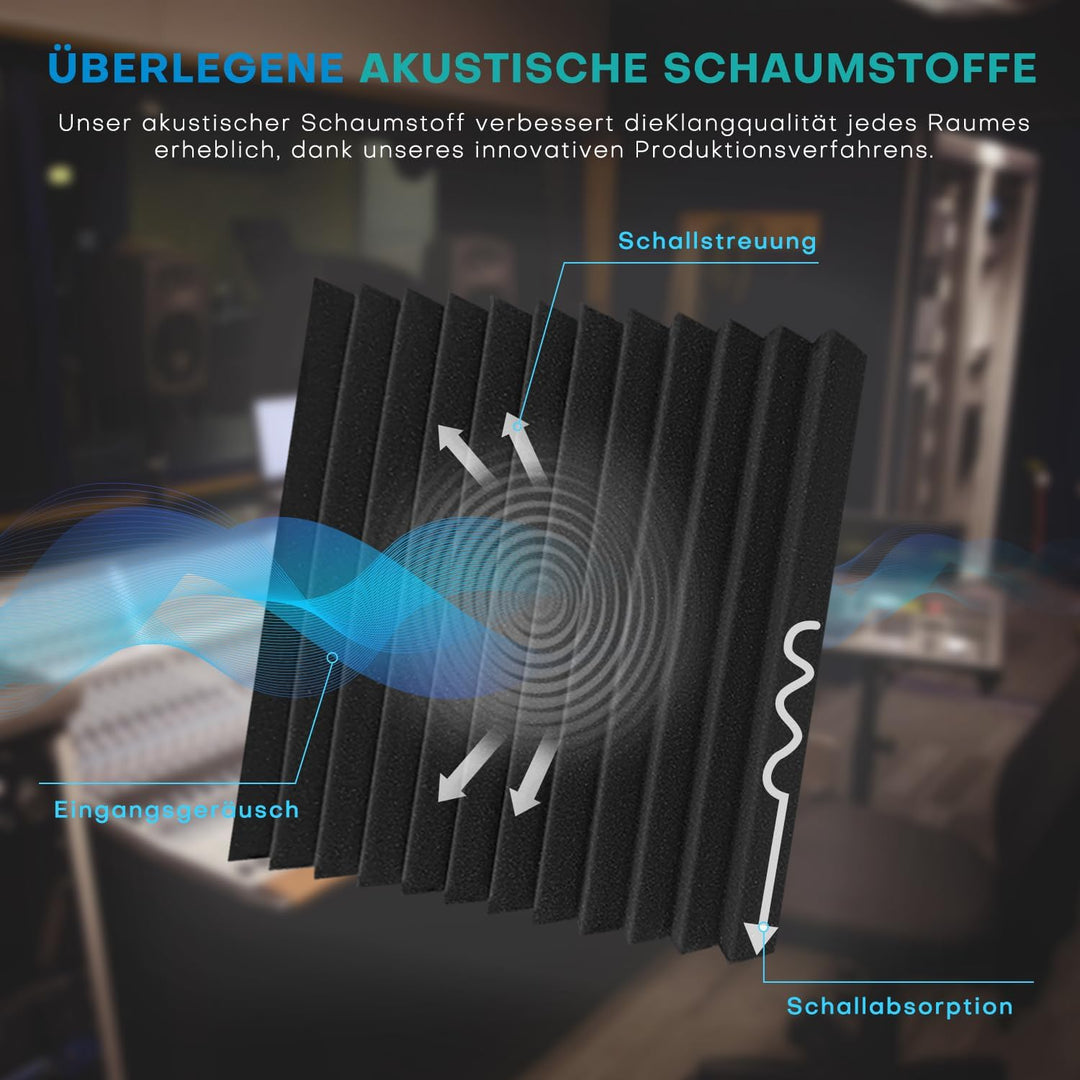 48 Stück Schalldämmung Akustikschaumstoff Selbstklebend, 2.5 X 30 X 30CM Schallschutzplatten, Akusti