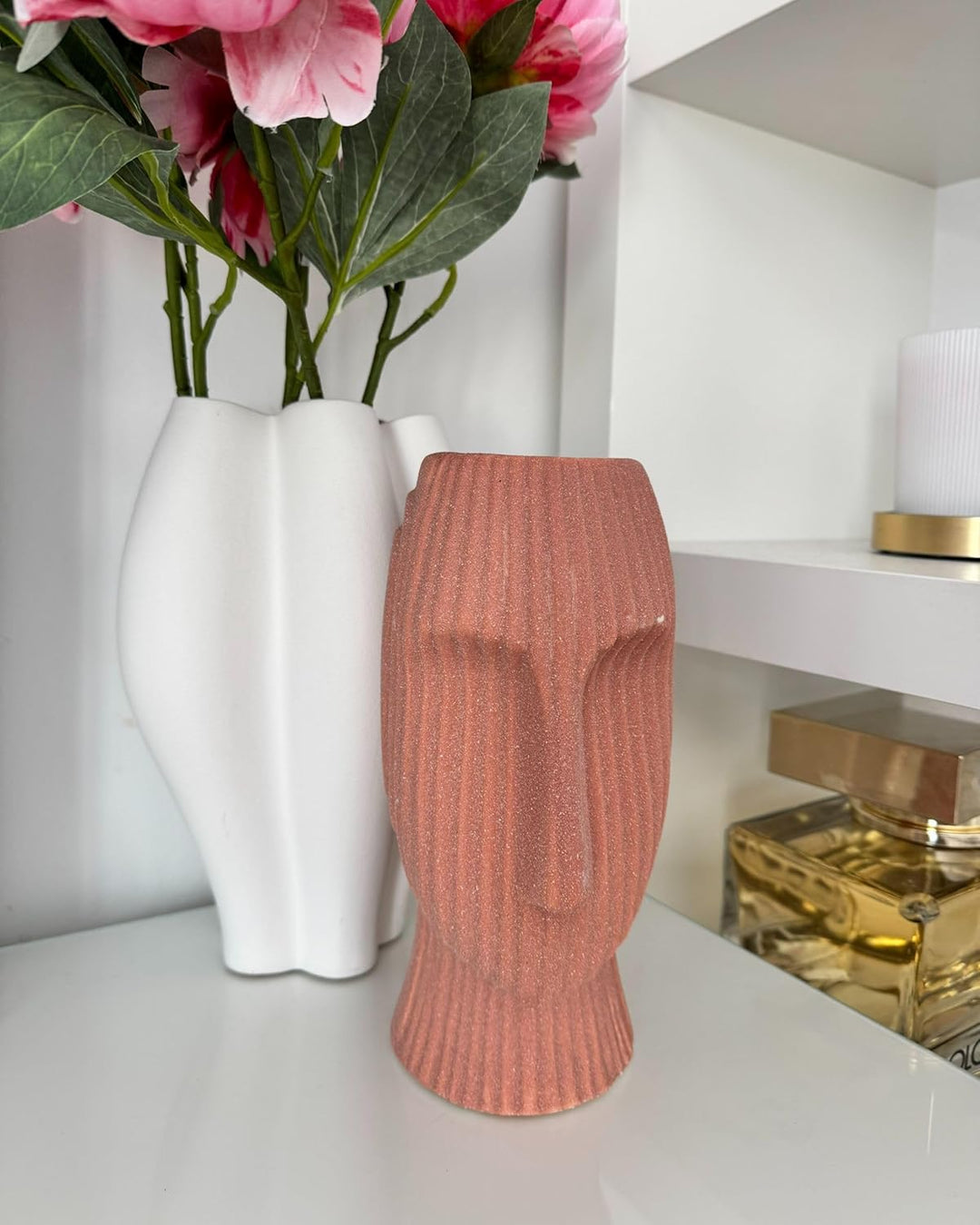 Moderne Vase Steinzeug pfirsichrosa Minimalistische gesichtsförmig Pallini