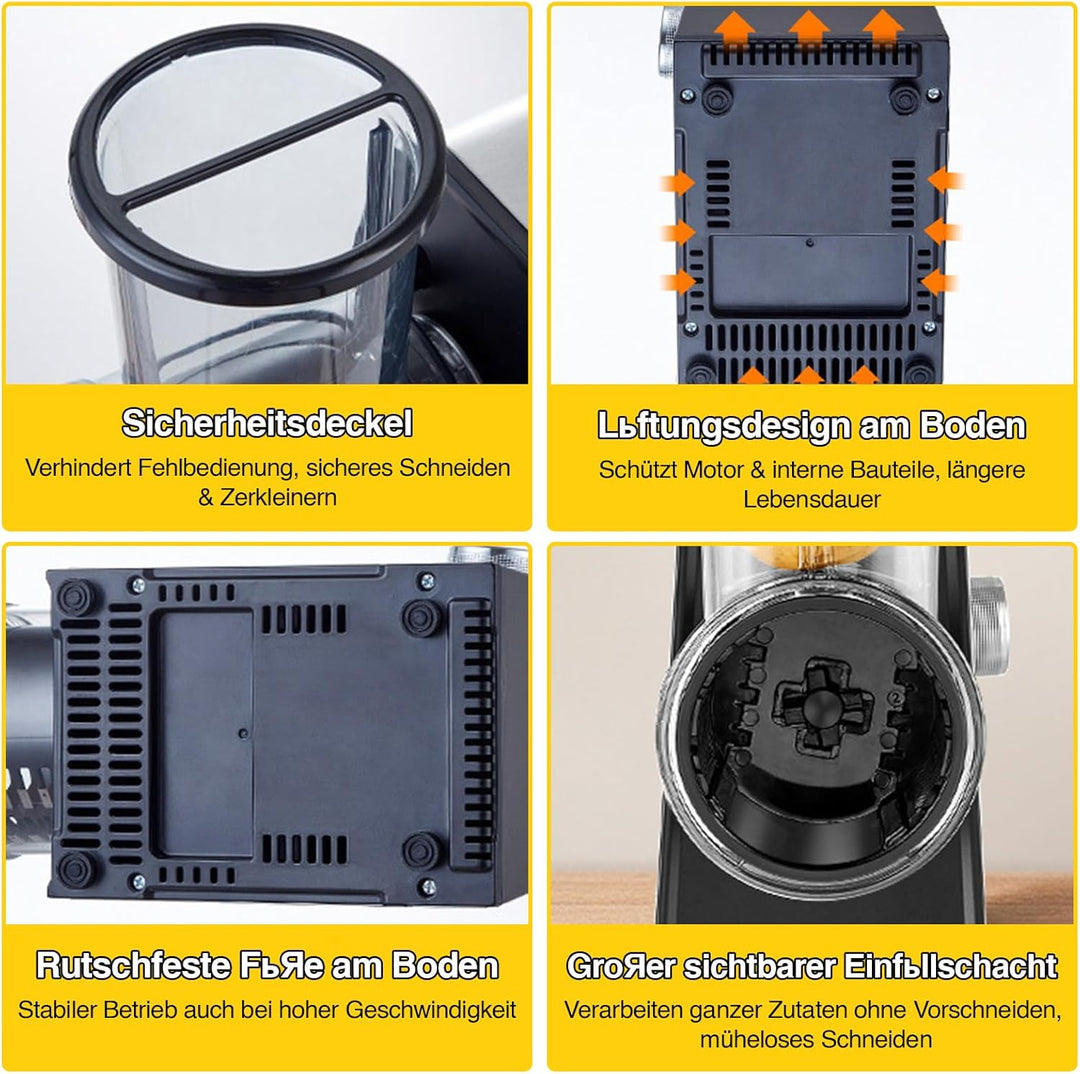 Gemüseschneider Elektrisch, Elektrische Käsereibe mit 7 Edelstahlklingen, 300W Reibe für Obst und Ge