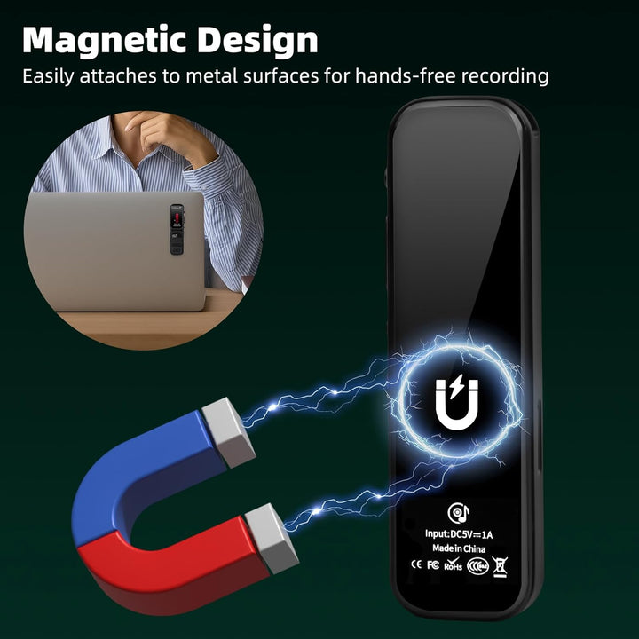 64 GB Diktiergerät Digital mini – Magnetisches Sprachaktiviertes Aufnahmegerät mit DSP-Rauschunterdr