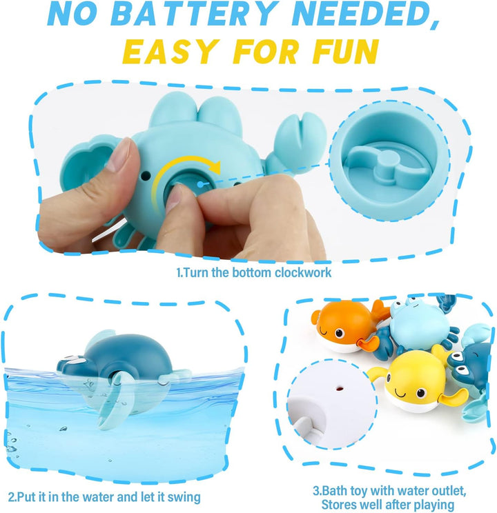 Badespielzeug, Angelspiel mit 4 Stück aufziehbarem Badespielzeug, Fischernetz, schwimmendes Pool-Bad