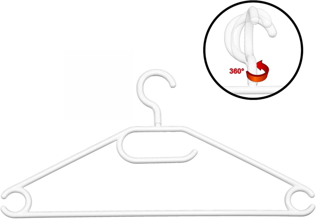 Kleiderbügel aus Kunststoff, drehbarer Haken – Schwarz + Weiss/Weiss, 100 Stück