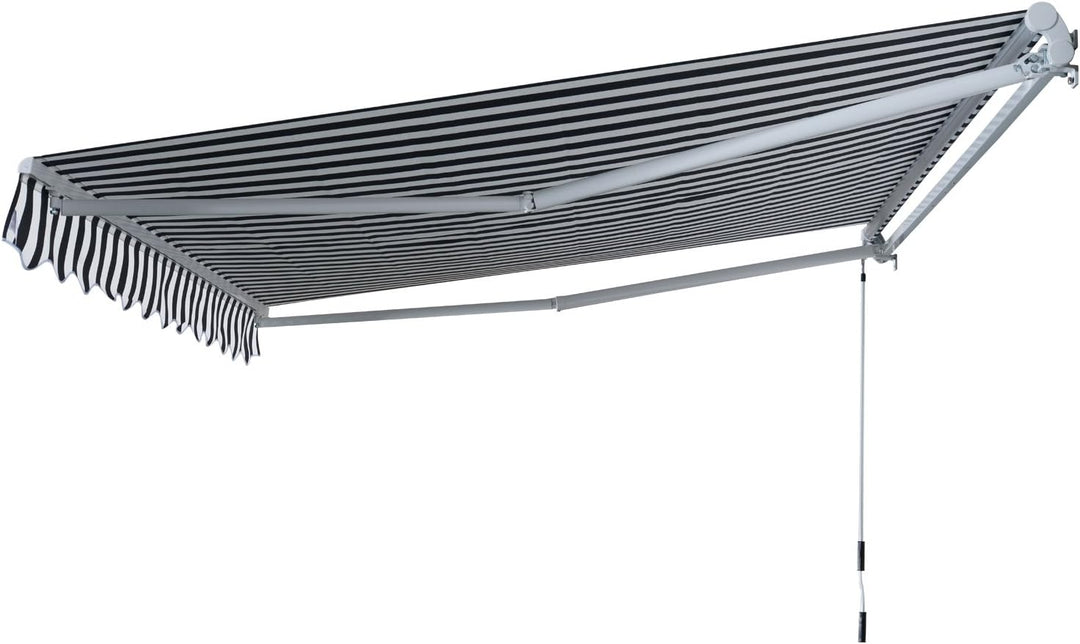 Outsunny Markise Gelenkarmmarkise Sonnenschutz Handkurbel Balkon Alu Grau/Weiss 3,5x2,5m Grau+Weiss,