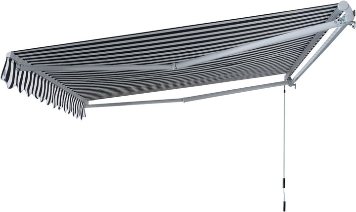 Outsunny Markise Gelenkarmmarkise Sonnenschutz Handkurbel Balkon Alu Grau/Weiss 3,5x2,5m Grau+Weiss,