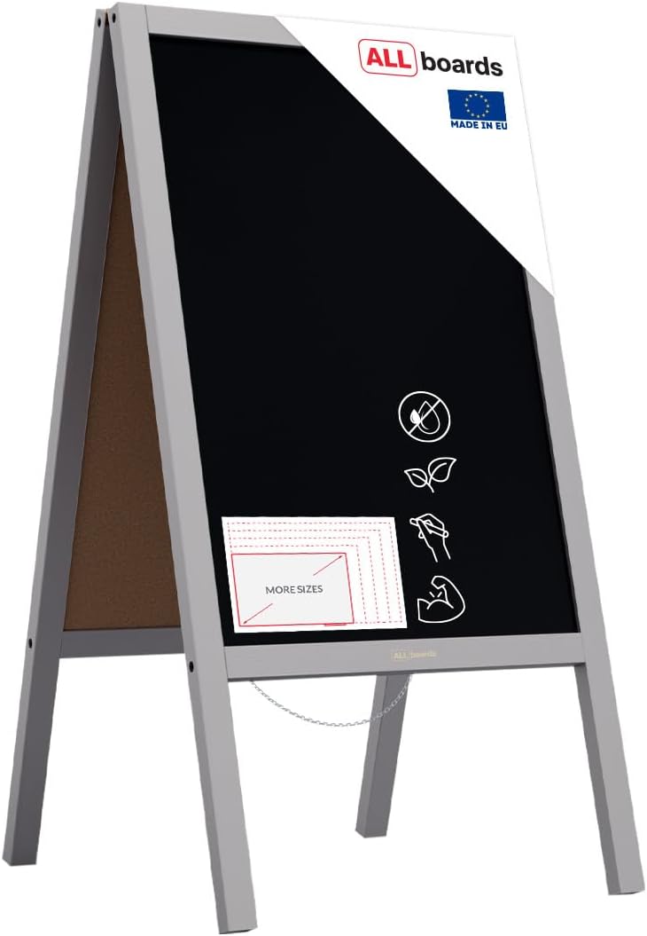 ALLboards Kundenstopper mit grauem Holzrahmen 118x61cm, Werbetafel, Gehwegaufsteller, Aufsteller, St