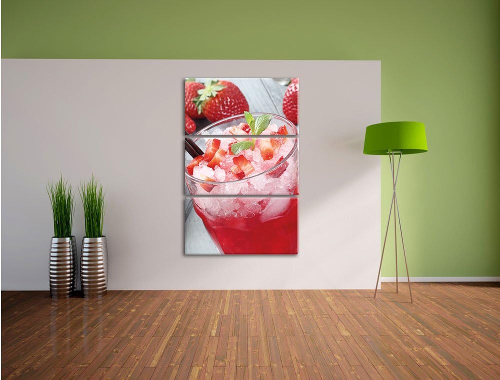 Pixxprint Leckerer Erdbeercocktail 3-Teiler Leinwandbild 120x80 Bild auf Leinwand