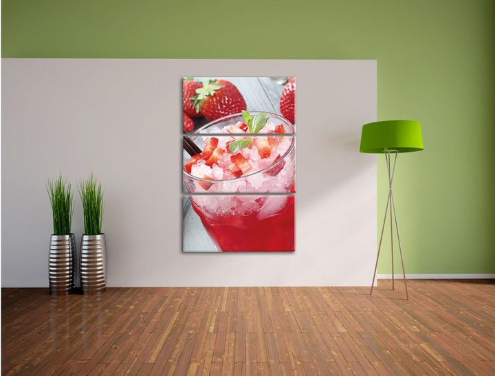 Pixxprint Leckerer Erdbeercocktail 3-Teiler Leinwandbild 120x80 Bild auf Leinwand