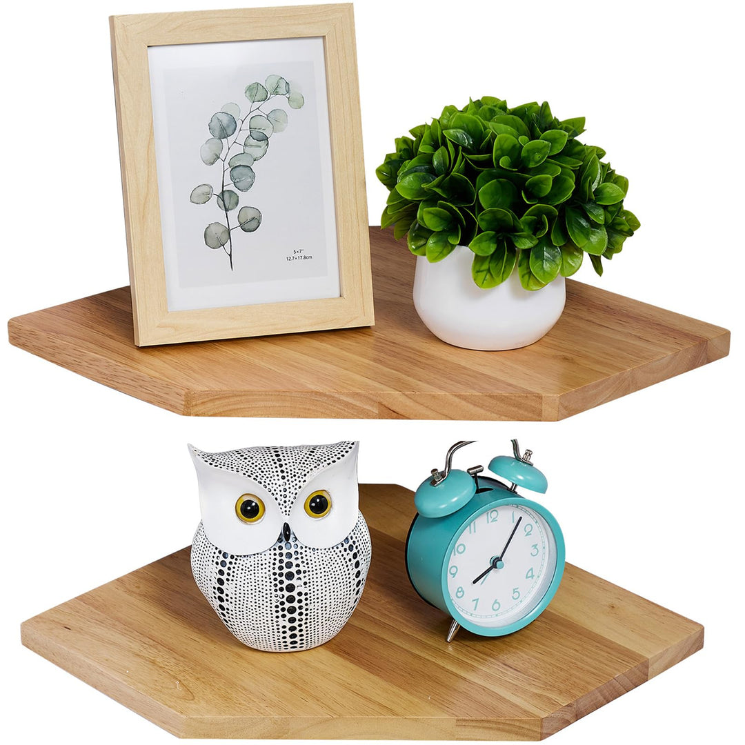 Eckregal Hängend, 2er-Set Eiche Massivholz Eckregal Wandregal Holz Vintage Landhausstil Regal für Sc