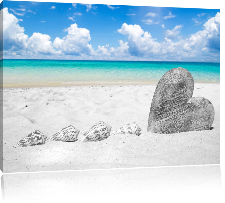 Pixxprint Sandstrand mit Muscheln als Leinwandbild/Grösse: 100x70 cm/Wandbild/Kunstdruck/fertig besp