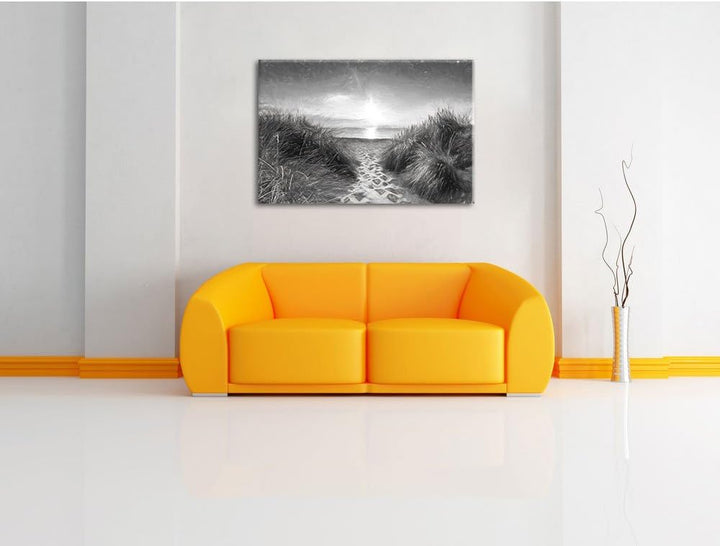 Pixxprint der Weg ins Meer Kunst / 100x70cm Leinwandbild bespannt auf Holzrahmen/Wandbild Kunstdruck