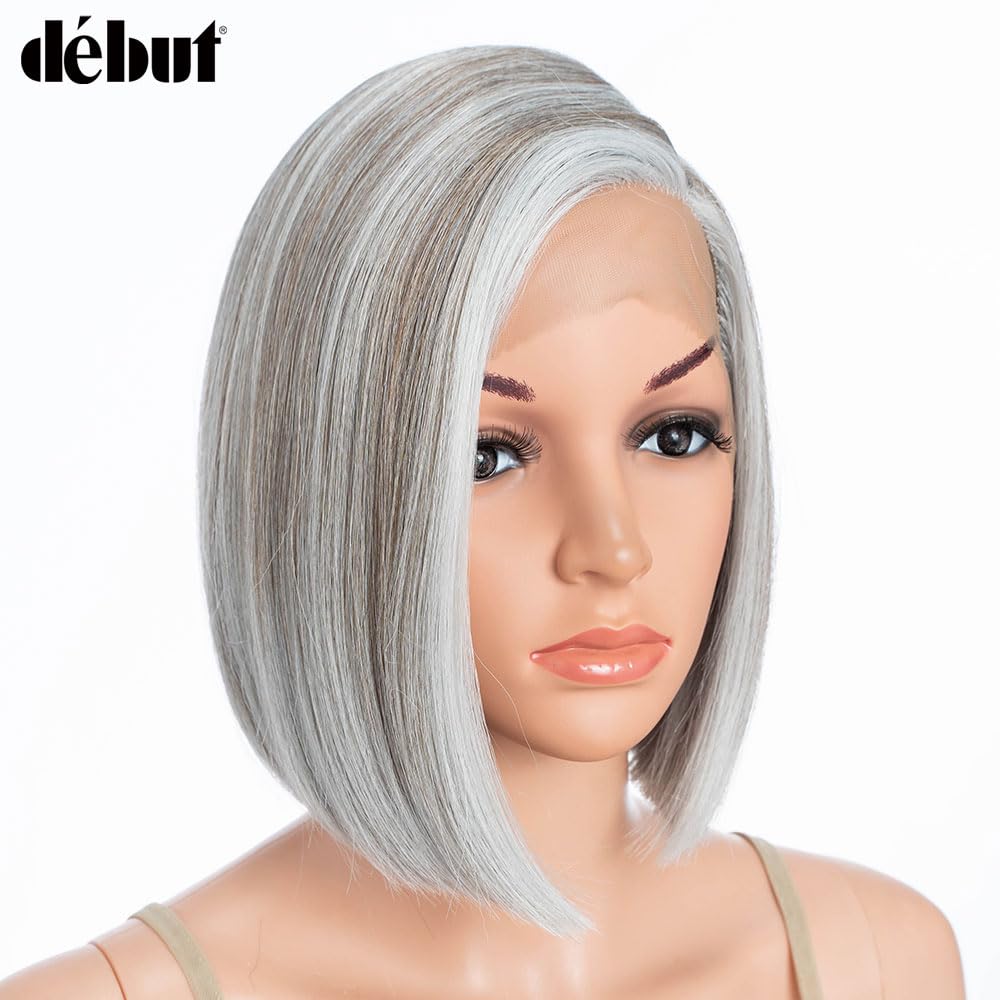 Lace Front Perücke für schwarze Damen Bob Perücke für weisse Damen Kunsthaar 24 cm 120g Natur Glatt