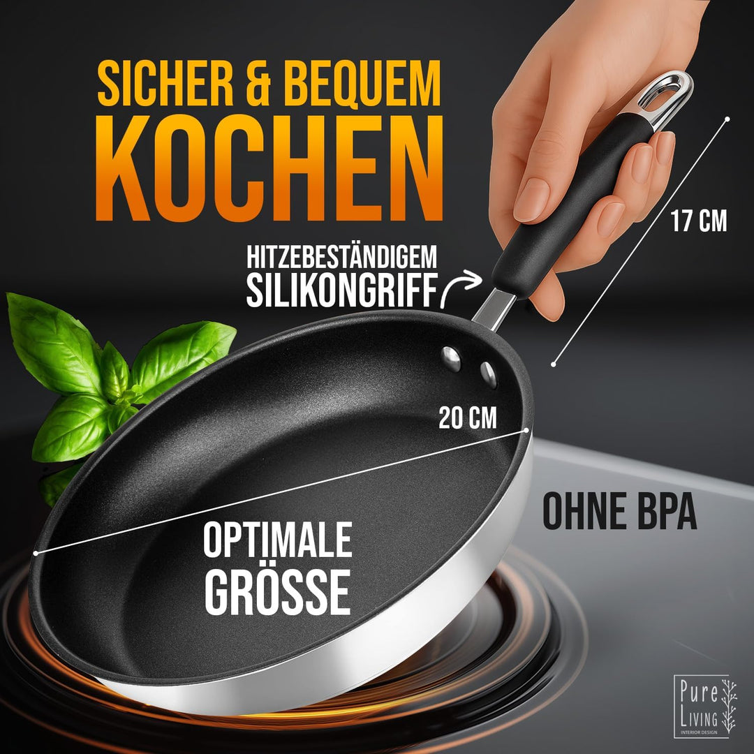 Bratpfanne 20 cm Induktion mit TEST SEHR GUT und 5 JAHREN GARANTIE - Antihaft Beschichtete Pfanne 20