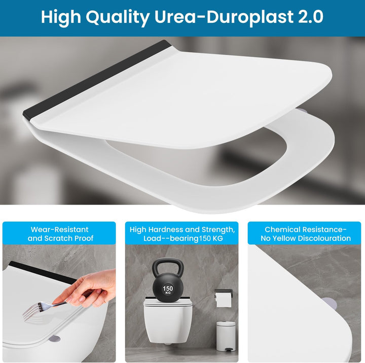 Klodeckel mit Absenkautomatik Eckig Form, Toilettendeckel Duroplast, WC-Sitz Einfache Montage und Re
