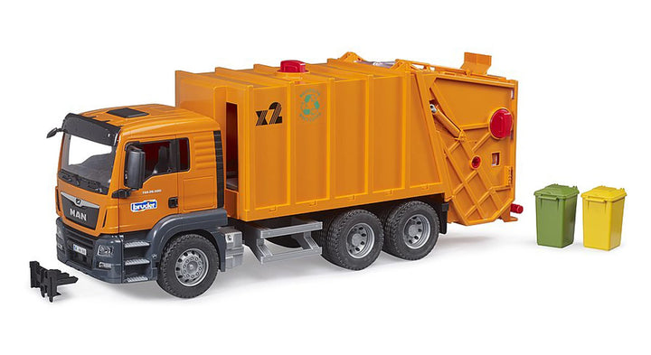 bruder 03760 - Man TGS Müll-LKW mit 2 Mülltonnen - 1:16 Fahrzeuge, Müllauto Spielzeug, Müllabfuhr, M