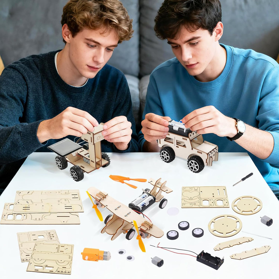 6 Stück Experimente Set,Elektronik Baukasten,Experimentierkasten, Elektro Baukasten 6-in-1 Holz STEM