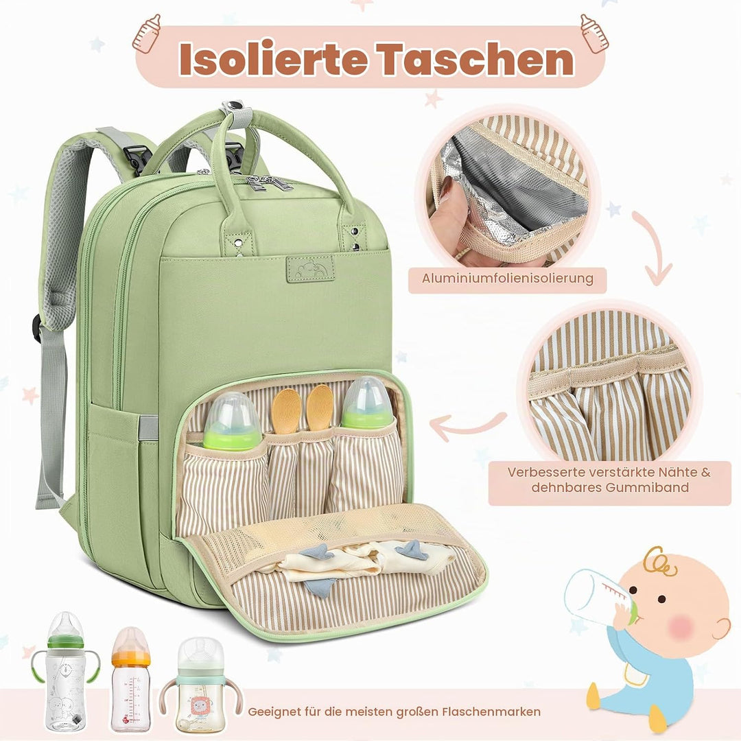 RAINSMORE Baby Wickelrucksack Gross Wickeltasche Rucksack mit Kinderwagengurten und Wickelunterlage