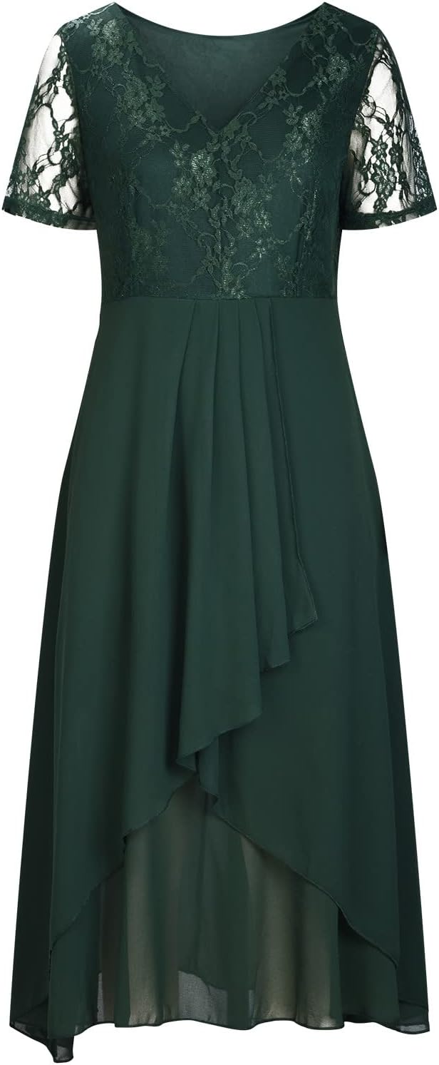 Damen Sommerkleid Elegantes Chiffon Mesh Freizeitkleid S-3XL Kurzarm Hoher Taille Wadenlanges Strand
