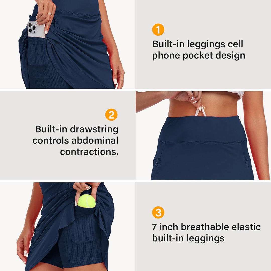 MoFiz Damen Tennisrock Sportlicher mit Shorts Taschen Sommer SkirtRock mit Tunnelzug, Blau-b