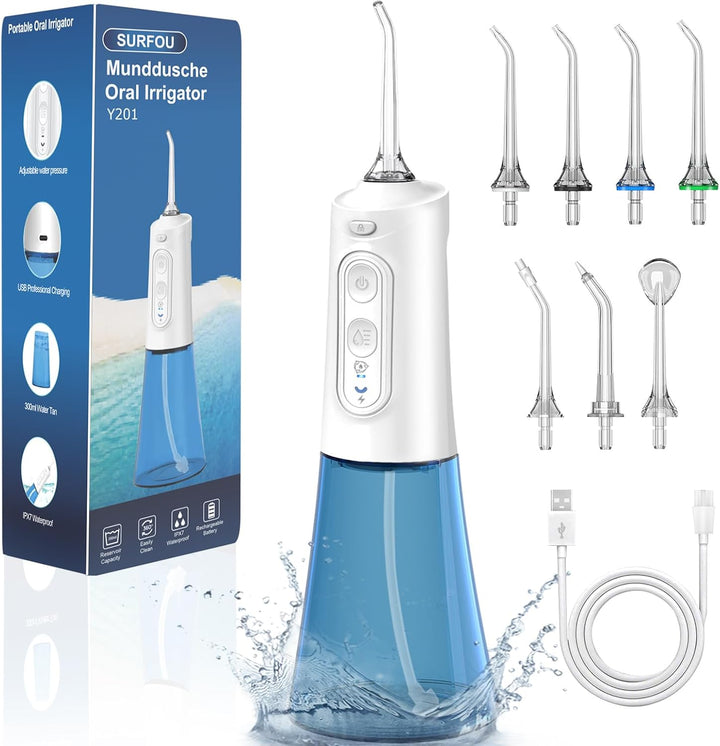 SURFOU Munddusche Kabellos Water Flosser for Teeth, Elektrische Zahnzwischenraumreiniger Oral Irriga