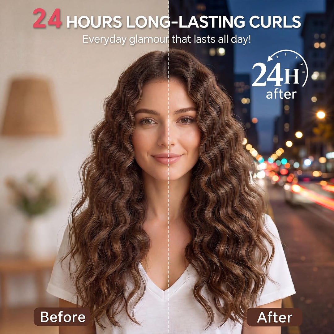 3 Fässer Welleneisen 25mm, 14 Stufen (100-230°C), Quarz-Keramik | Beach Waves Lockenstab Grosse Well