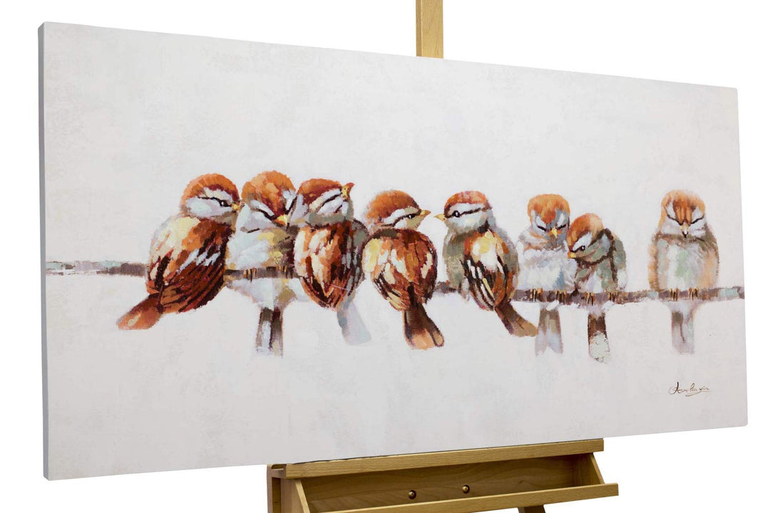 KunstLoft Leinwandbild | 100% HANDGEMALT | 120x60cm | Gemälde 'Happy Family Reunion' | Flugvögel | G