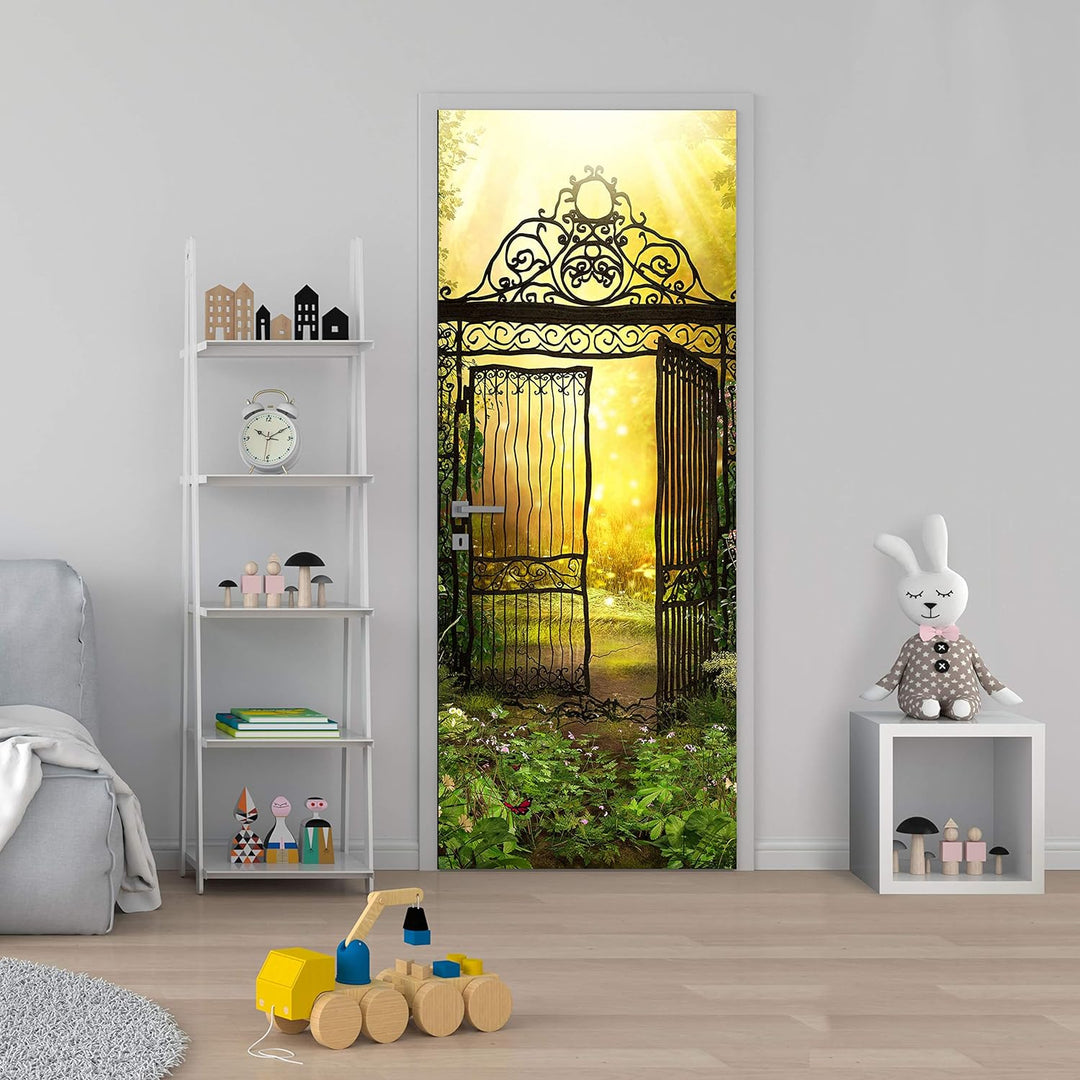 wandmotiv24 Türtapete altes Metall-tor im Sonnen-licht, Sonne 80 x 200cm (B x H) - Dekorfolie selbst