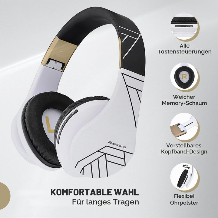 PowerLocus Bluetooth Over-Ear Kopfhörer, Kabellos Stereo Faltbare Kopfhörer Kabellose und Kabel-Kopf