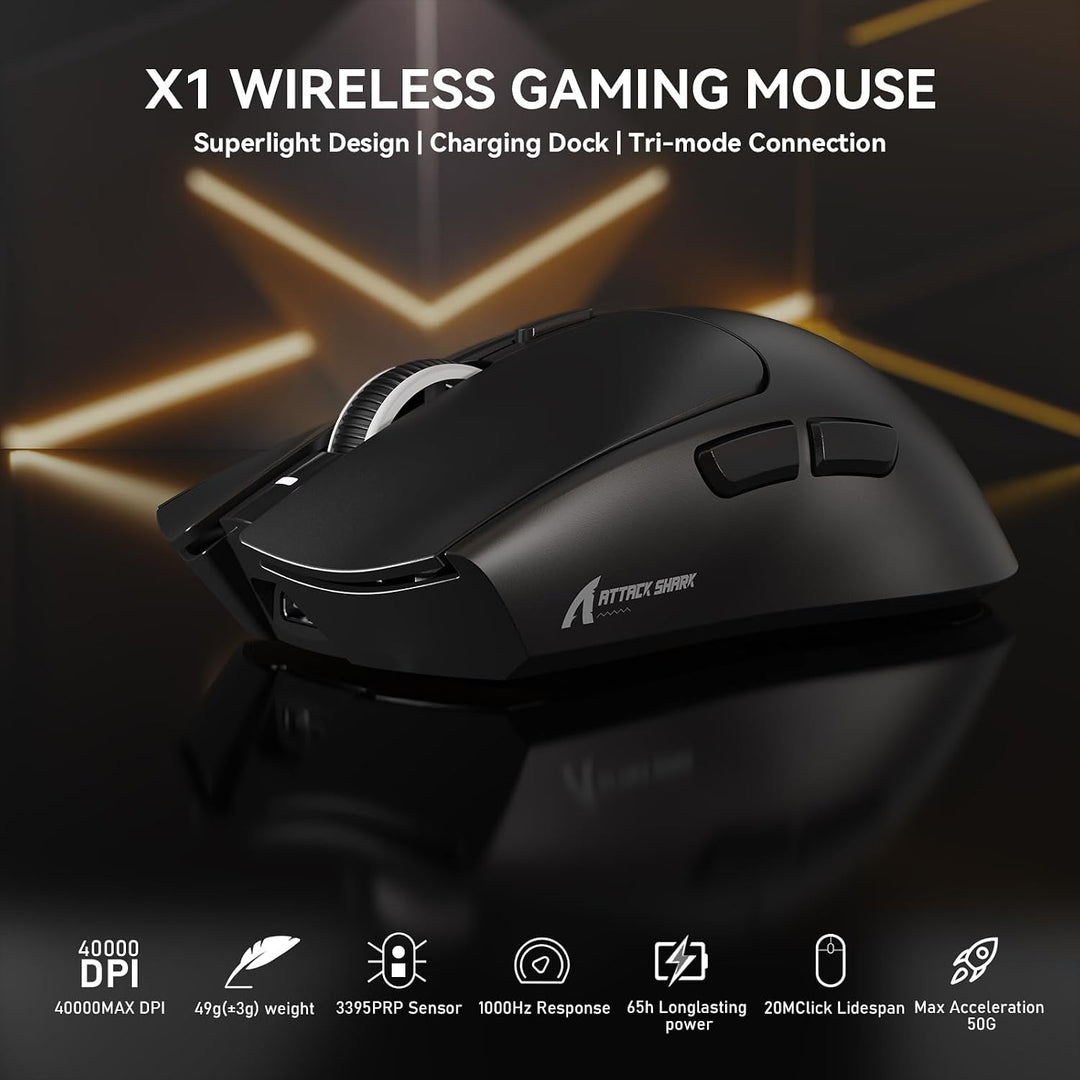 MAMBASNAKE x Attack Shark X1 Gaming-Maus mit Ladestation, 49g Ultralight, 40K DPI PAW3395 PRO-Sensor