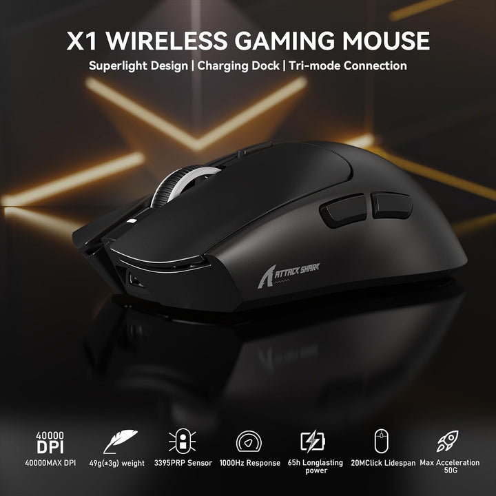 MAMBASNAKE x Attack Shark X1 Gaming-Maus mit Ladestation, 49g Ultralight, 40K DPI PAW3395 PRO-Sensor