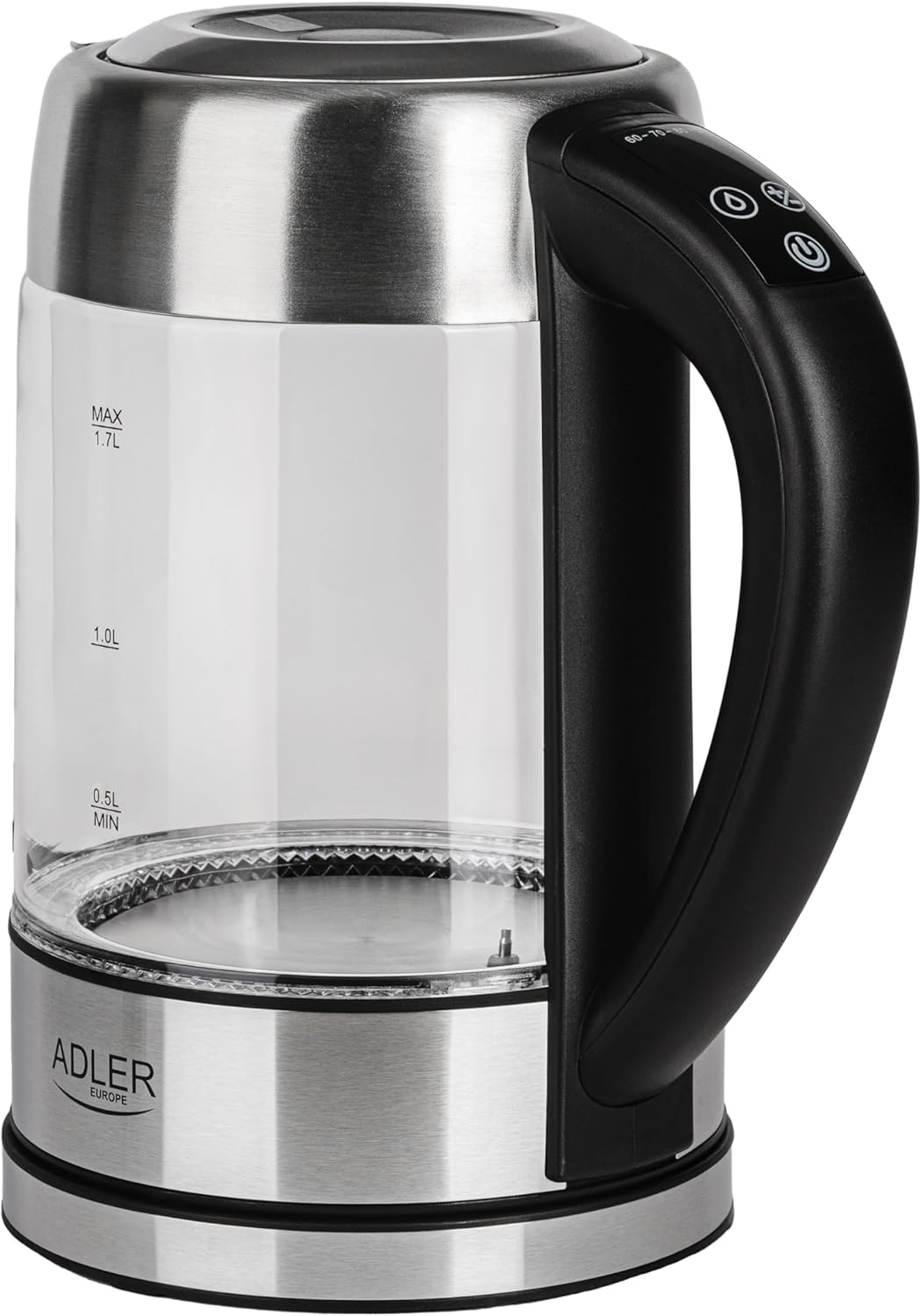 Adler AD 1247 Wasserkocher aus Edelstahl und Glas, 1,7L, 2200 W, digitaler Glaswasserkocher mit Temp