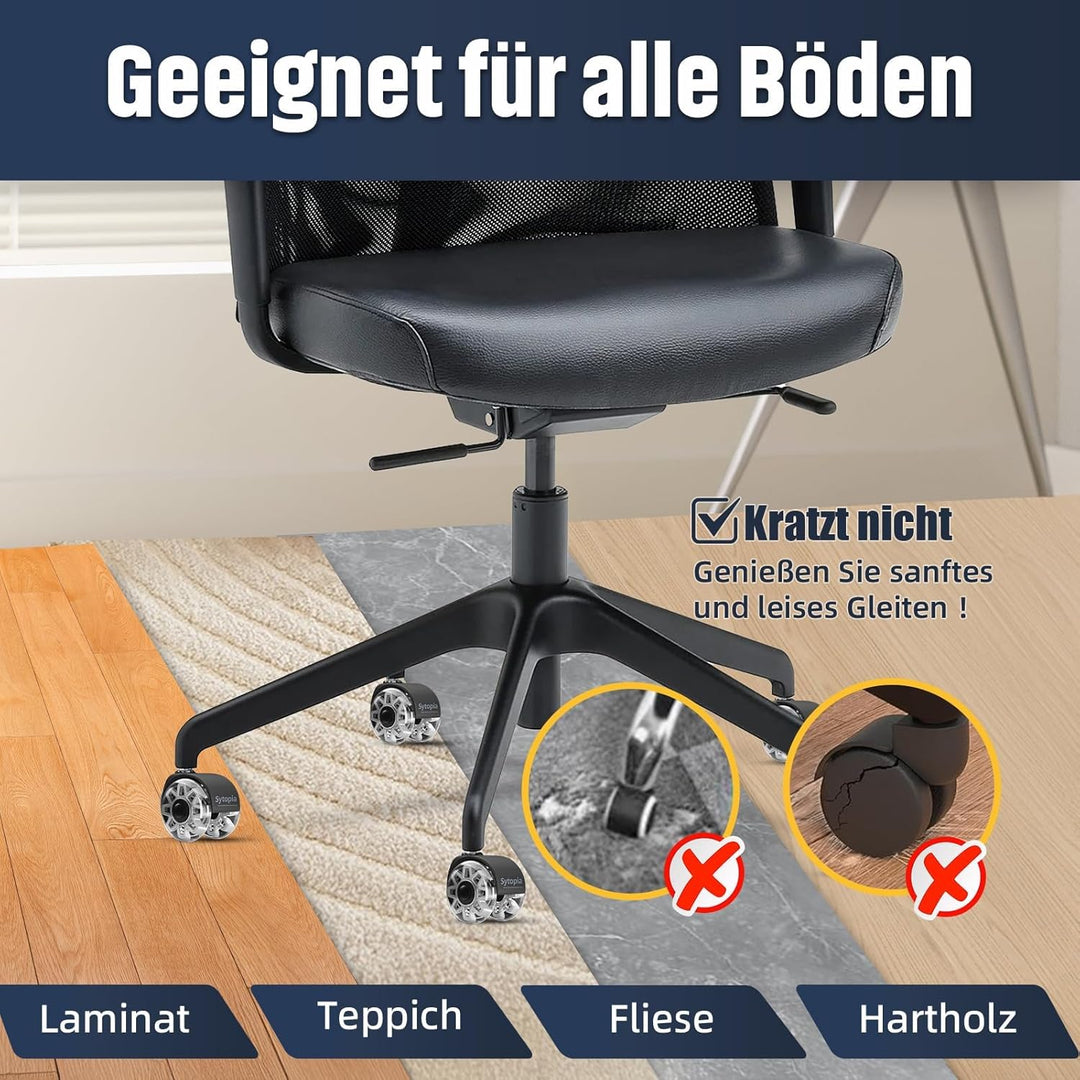 Sytopia Bürostuhl Rollen 10 x 22mm, Rollen Für Bürostühle 70mm, Gummi Bürostuhlrollen, 5er-Set, Für