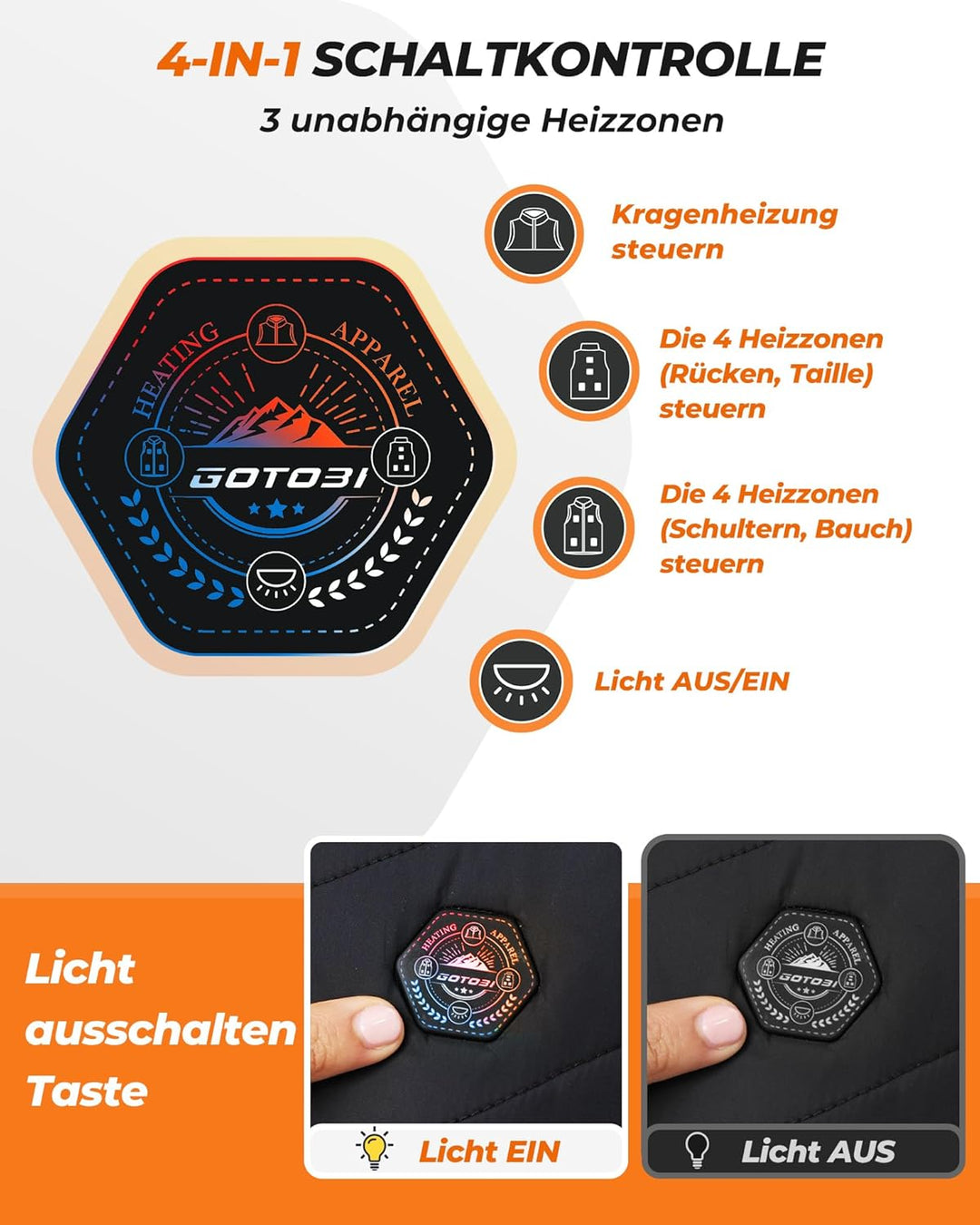 Heizweste Damen mit 16000mAh 7,4V Powerbank - Beheizbare Weste mit 9 Heizzonen und 3 Einstellbaren T