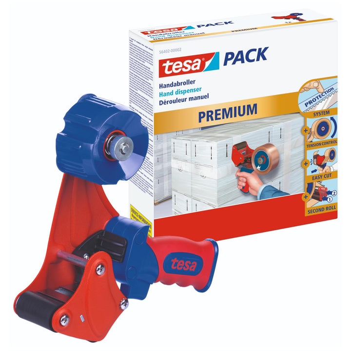 tesa Handabroller PREMIUM - professioneller, robuster Abroller für Klebebänder - für Paketbänder mit