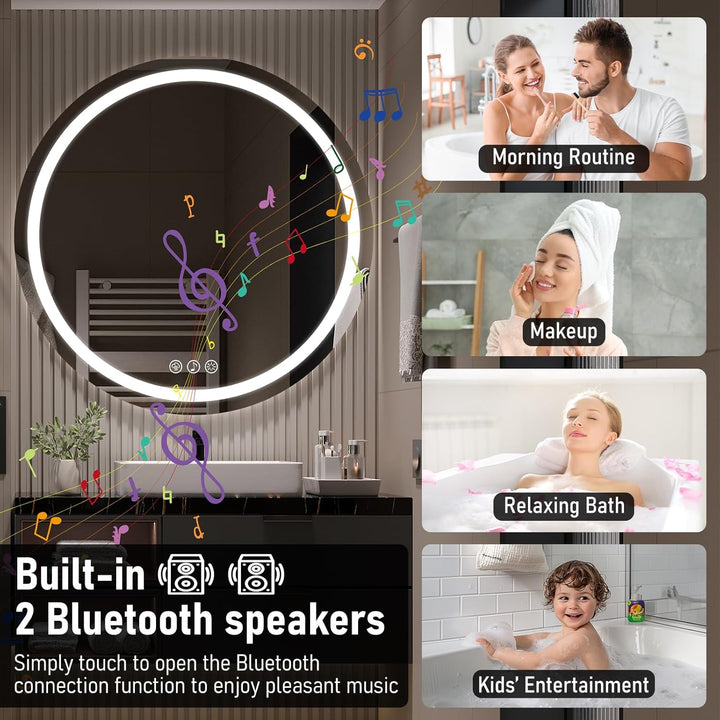 Ratsamee Runder Spiegel mit Beleuchtung, 70cm Bluetooth Badezimmerspiegel mit Beleuchtung, Wandspieg