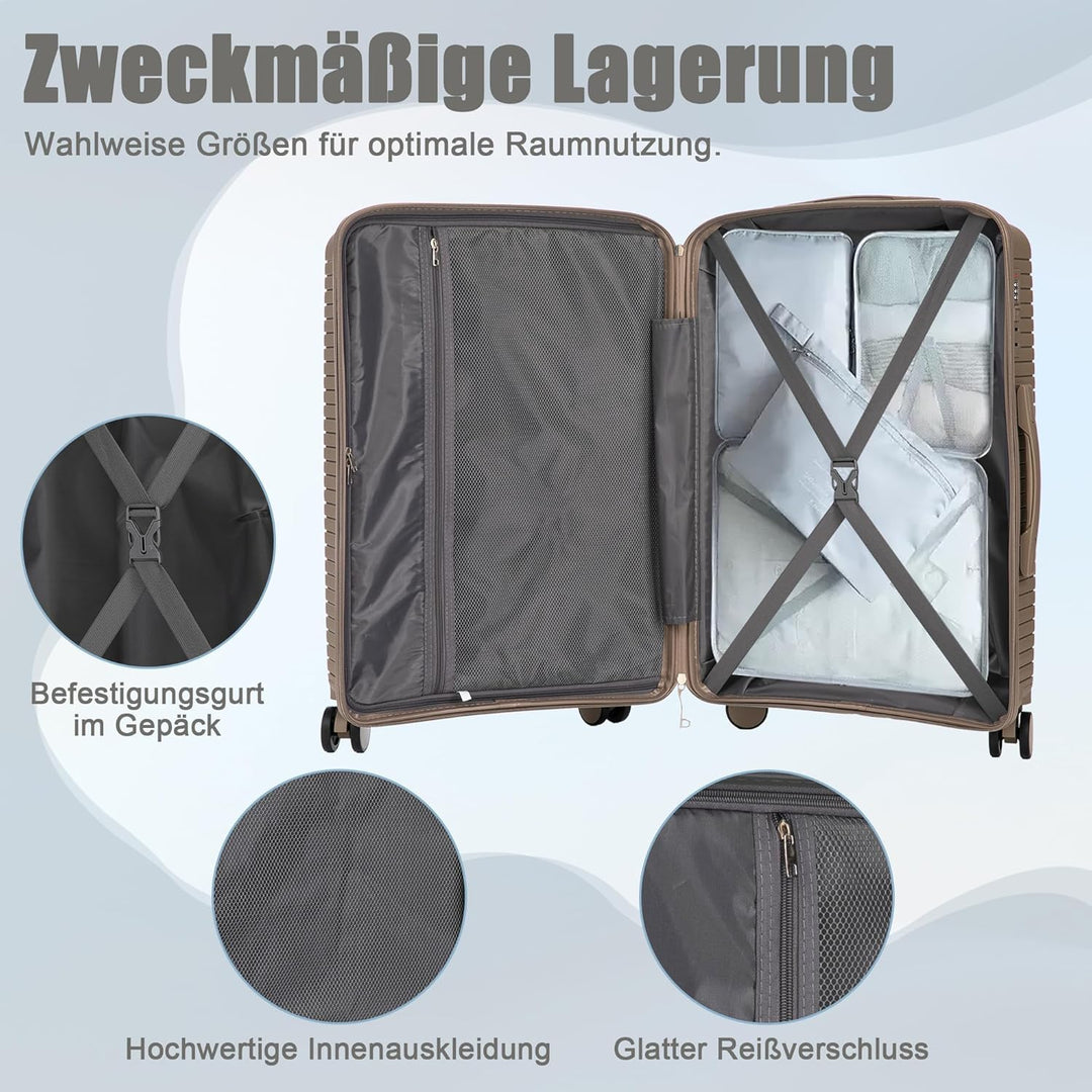Hartschalen-Koffer Trolley Handgepäck Rollkoffer, Reisekoffer Set mit 4 Rollen, 3er Gepäckset, Champ