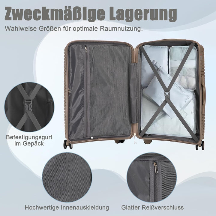 Hartschalen-Koffer Trolley Handgepäck Rollkoffer, Reisekoffer Set mit 4 Rollen, 3er Gepäckset, Champ