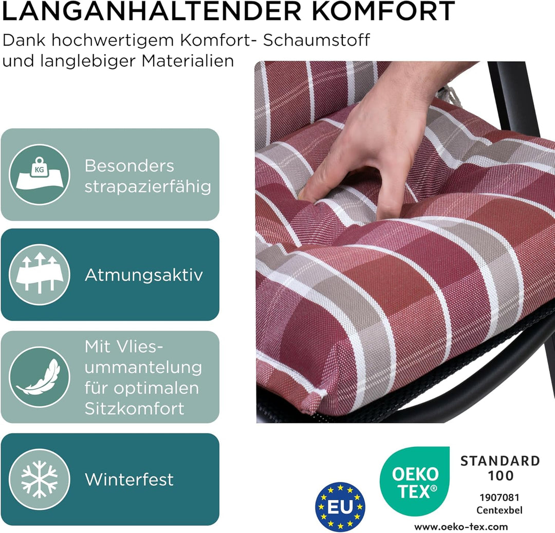 Gartenstuhlauflagen Hochlehner mit Kopfteil I Extra Dicke Sitzauflagen I Made in EU I Polsterauflage