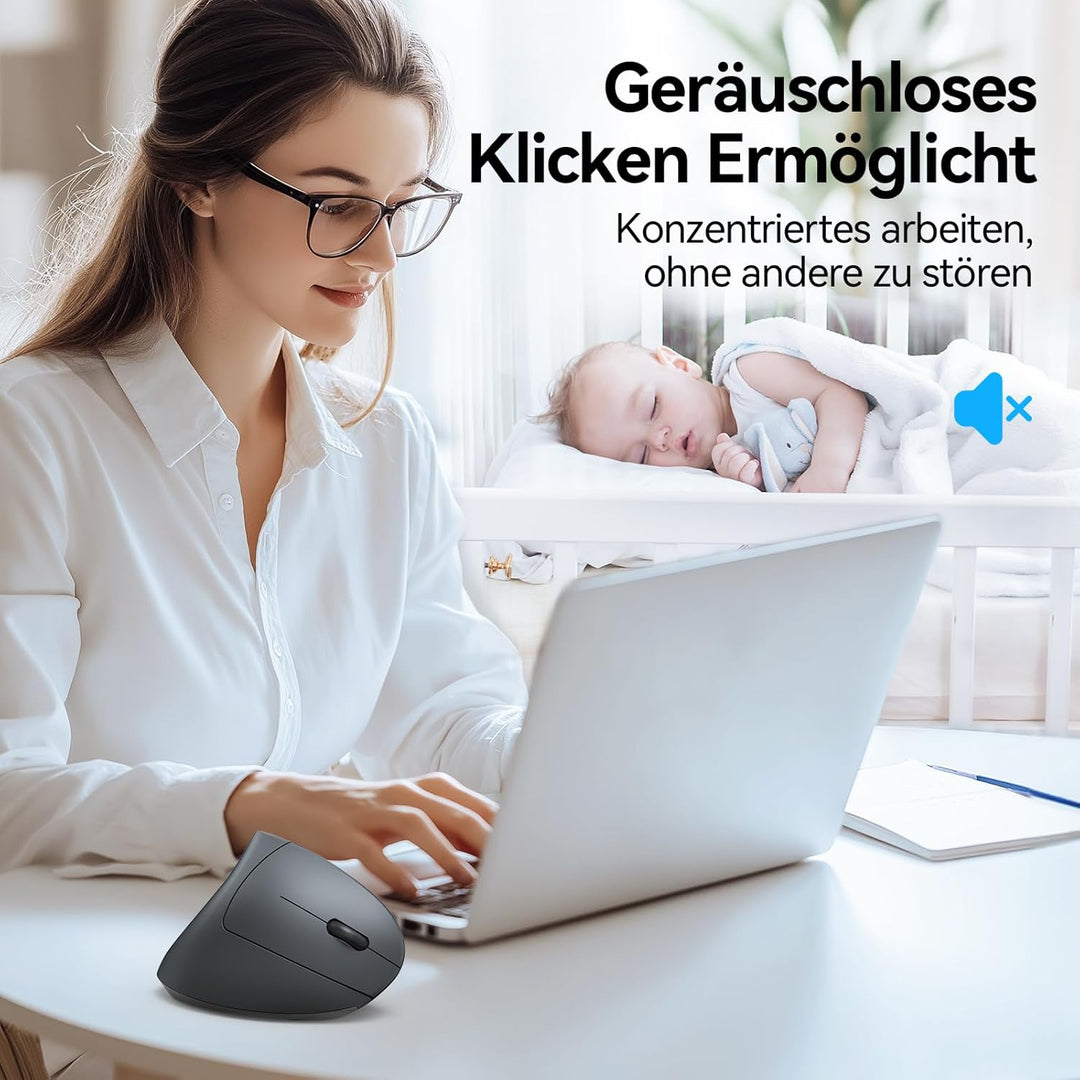 TECKNET Ergonomische Kabellose Bluetooth Maus - Vertikale Wireless Mouse mit 3 Gerät (BT+BT+USB), Op