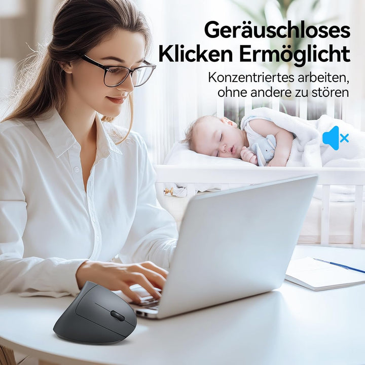 TECKNET Ergonomische Kabellose Bluetooth Maus - Vertikale Wireless Mouse mit 3 Gerät (BT+BT+USB), Op