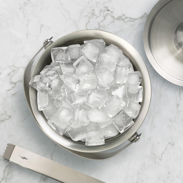 Oak & Steel - Doppelwandiger Edelstahl-Eiskübel mit Deckel und Zange (gross 2L) - Eleganter Eiskübel