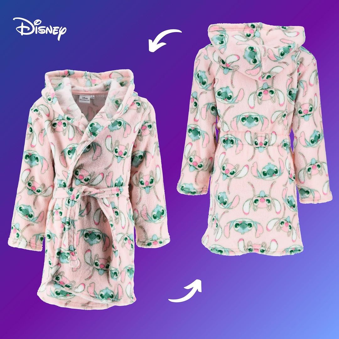Disney Stitch und Angel Bademantel Mädchen, Hausmantel Loungewear Weicher Fleece Morgenmantel, Gröss
